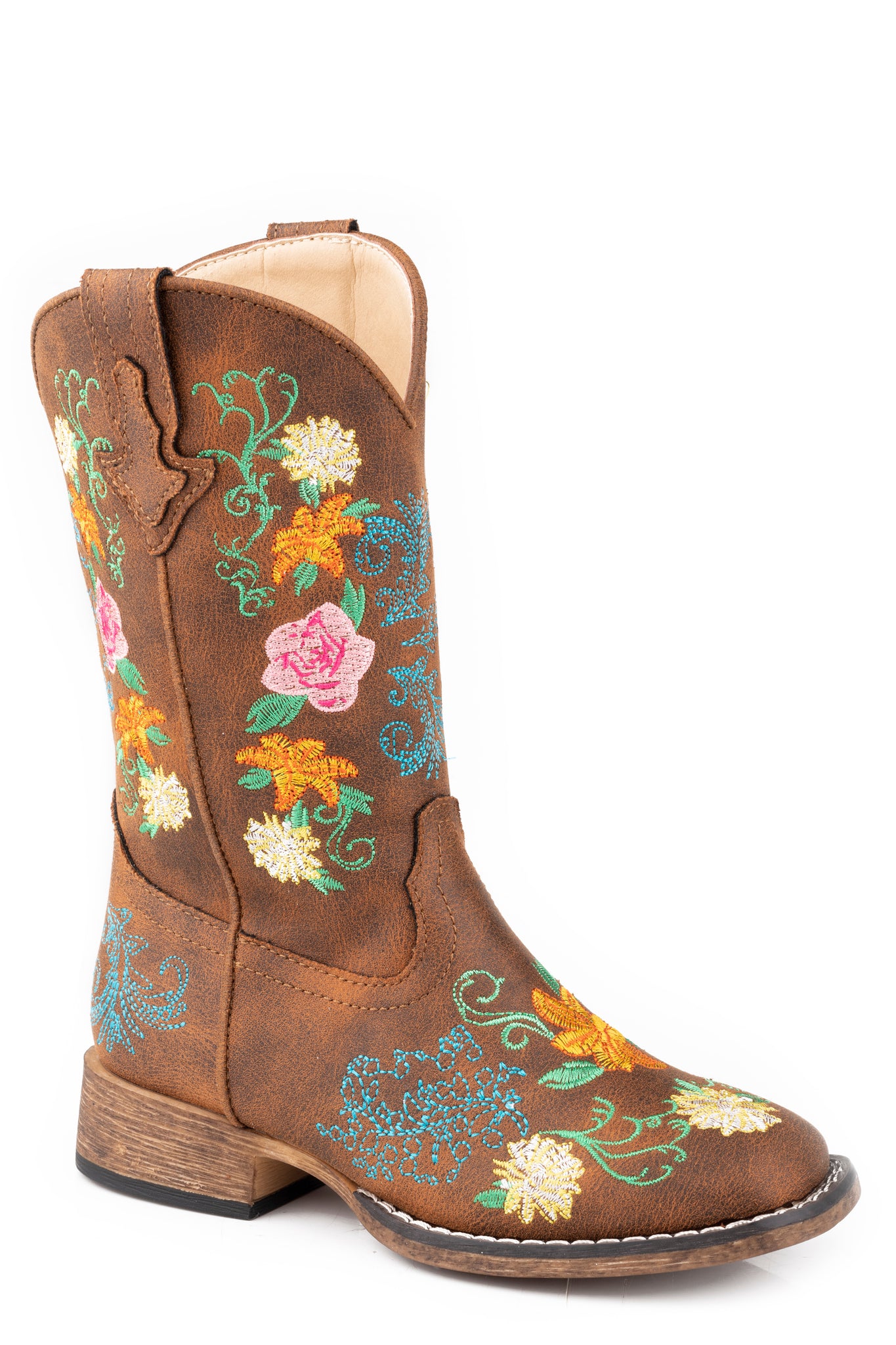 09-018-1903-3438 Roper Little Kids Bailey Floral Boots Tan Emboidered