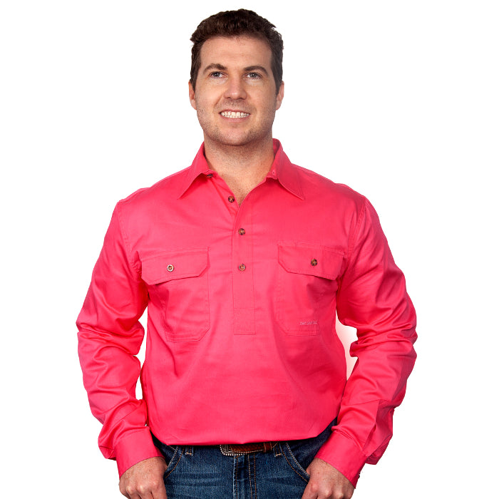 10101HPK Just Country Cameron Half Button Workshirt Hot Pink