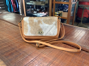 The Design Edge Italy Small Flap Cowhide Bag Jersey Hairon & Tan Leather