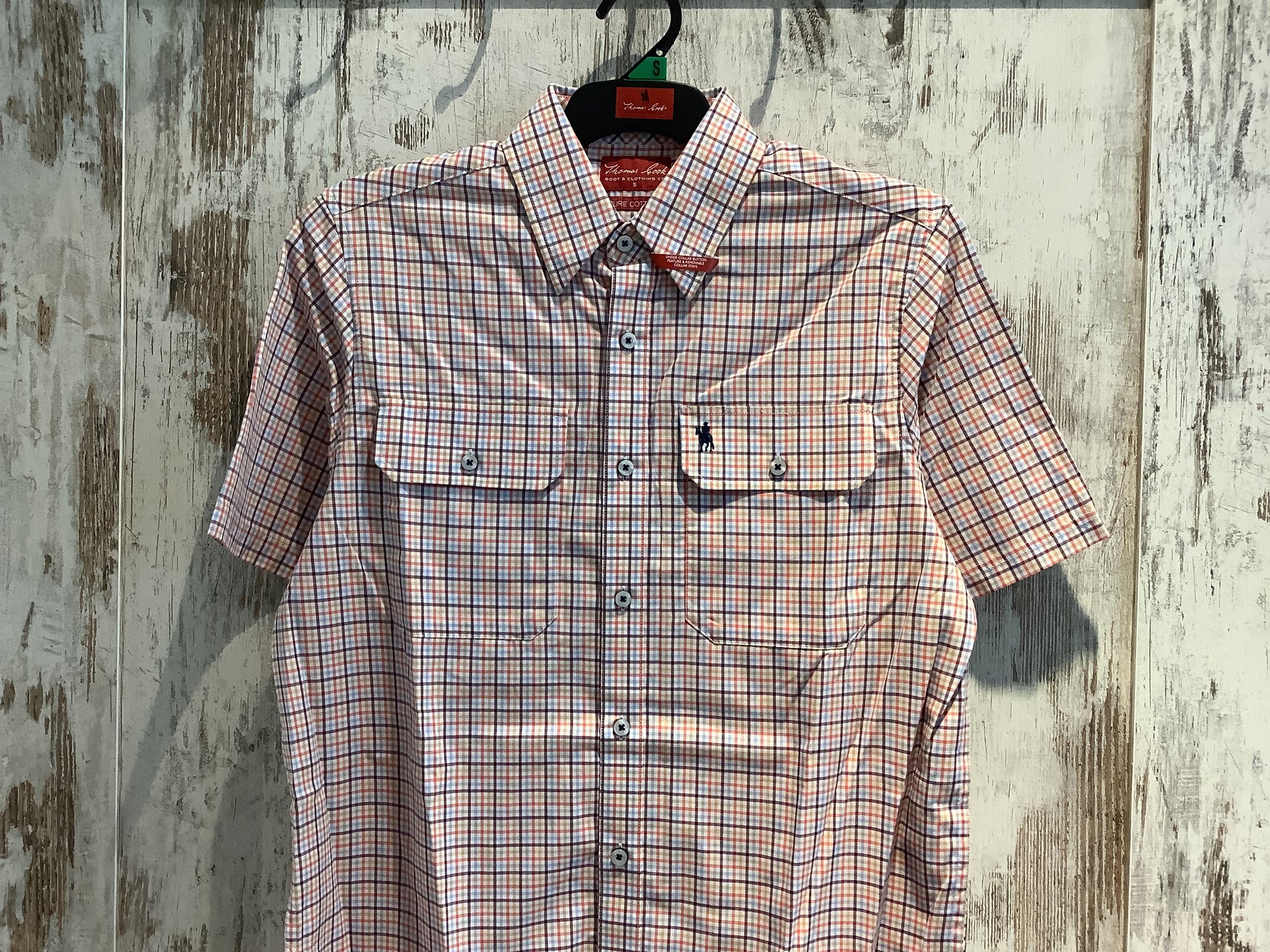 T5S1110043 Thomas Cook Mens Robert 2 Pocket S/S Shirt Red/Tan