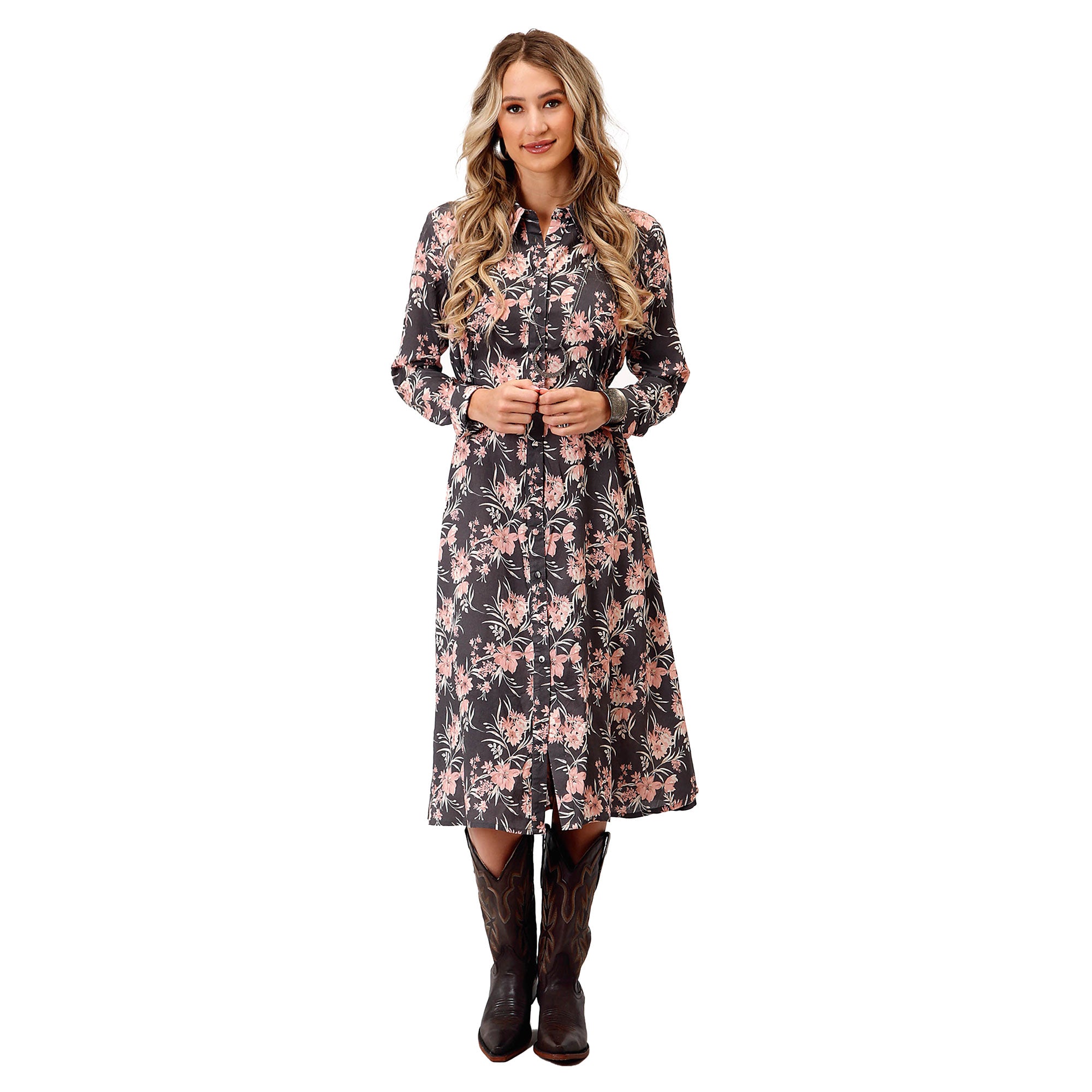03 057 0590 7071 Roper Ladies Studio West Collection L S Dress Print G LittleBit Country