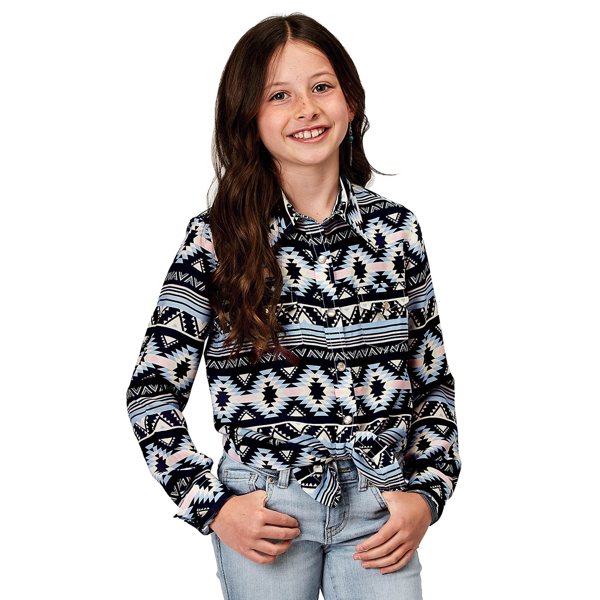 03-080-0590-2063 Roper Girls Five Star Collection L/S Shirt Print Blue