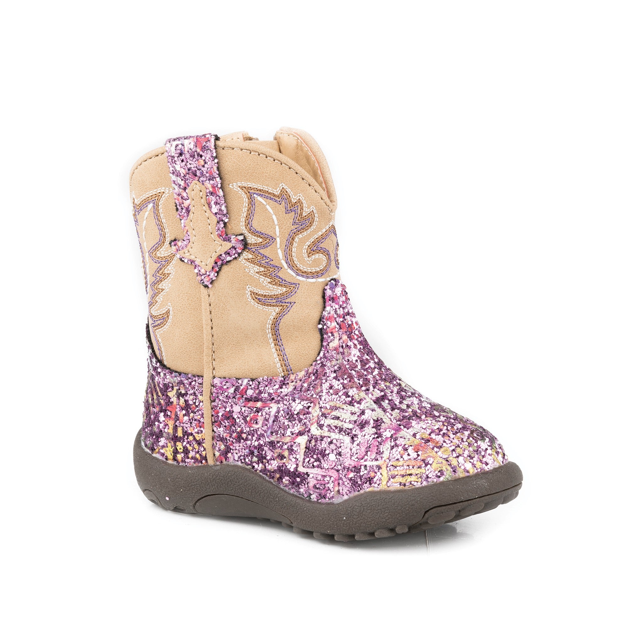 09-016-1225-3361 Roper Infant Cowbaby Southwest Glitter Boots Purple/Tan