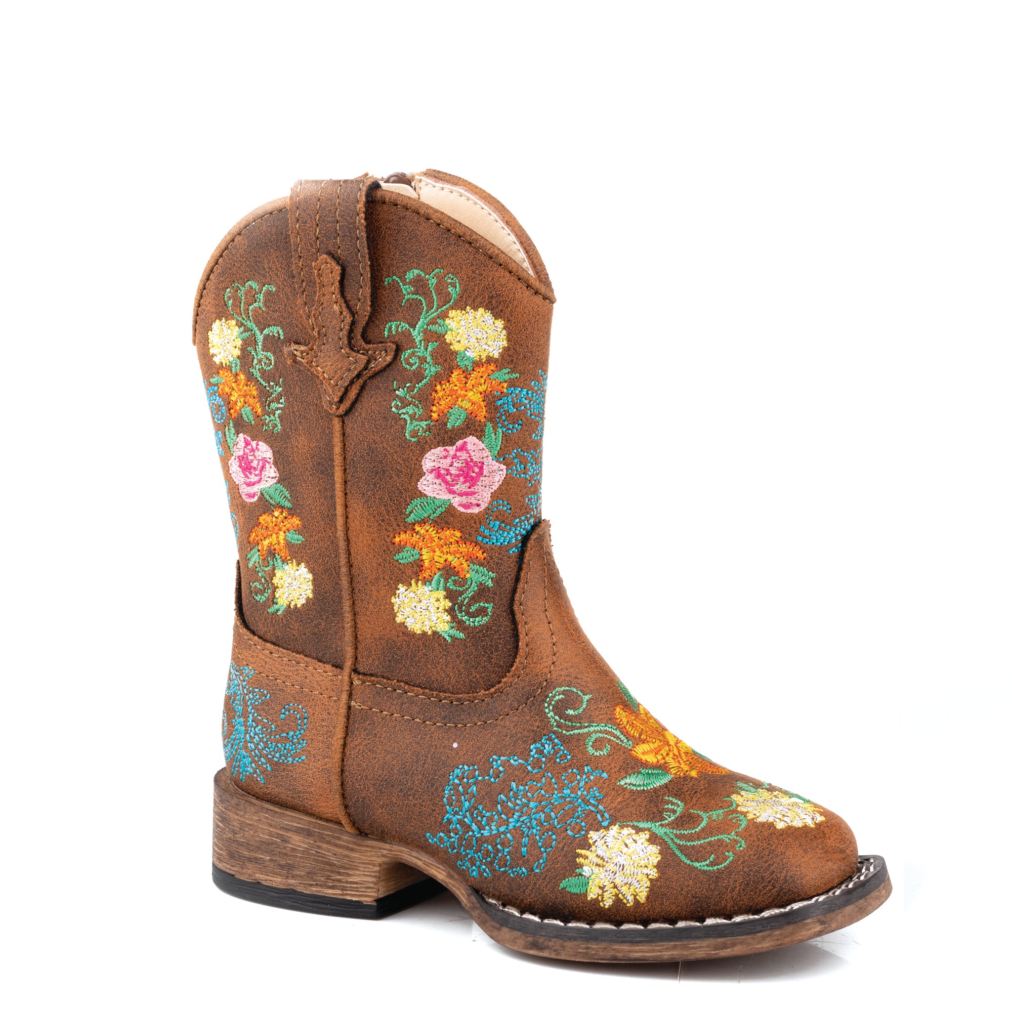 09-017-1903-3438 Roper Toddler Bailey Floral Boots Tan Embroidered