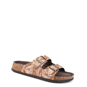 09-021-0607-3425 Roper Ladies Delilah Slide Tan Floral Embossed