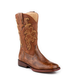 Roper Big Kids Quills Cognac Boots Ostrich Print/Cognac 09-119-1900-3620