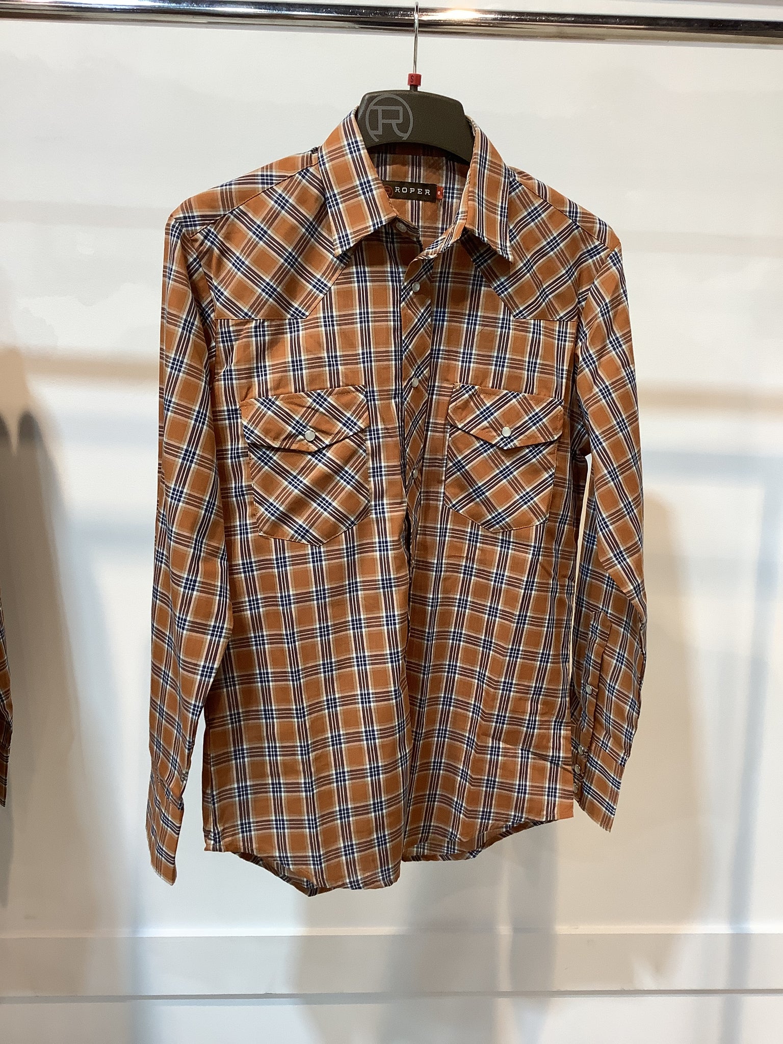 Roper Mens Karman Classic 55/45 Collection L/S Shirt Plaid Rust 1-01-101-2016