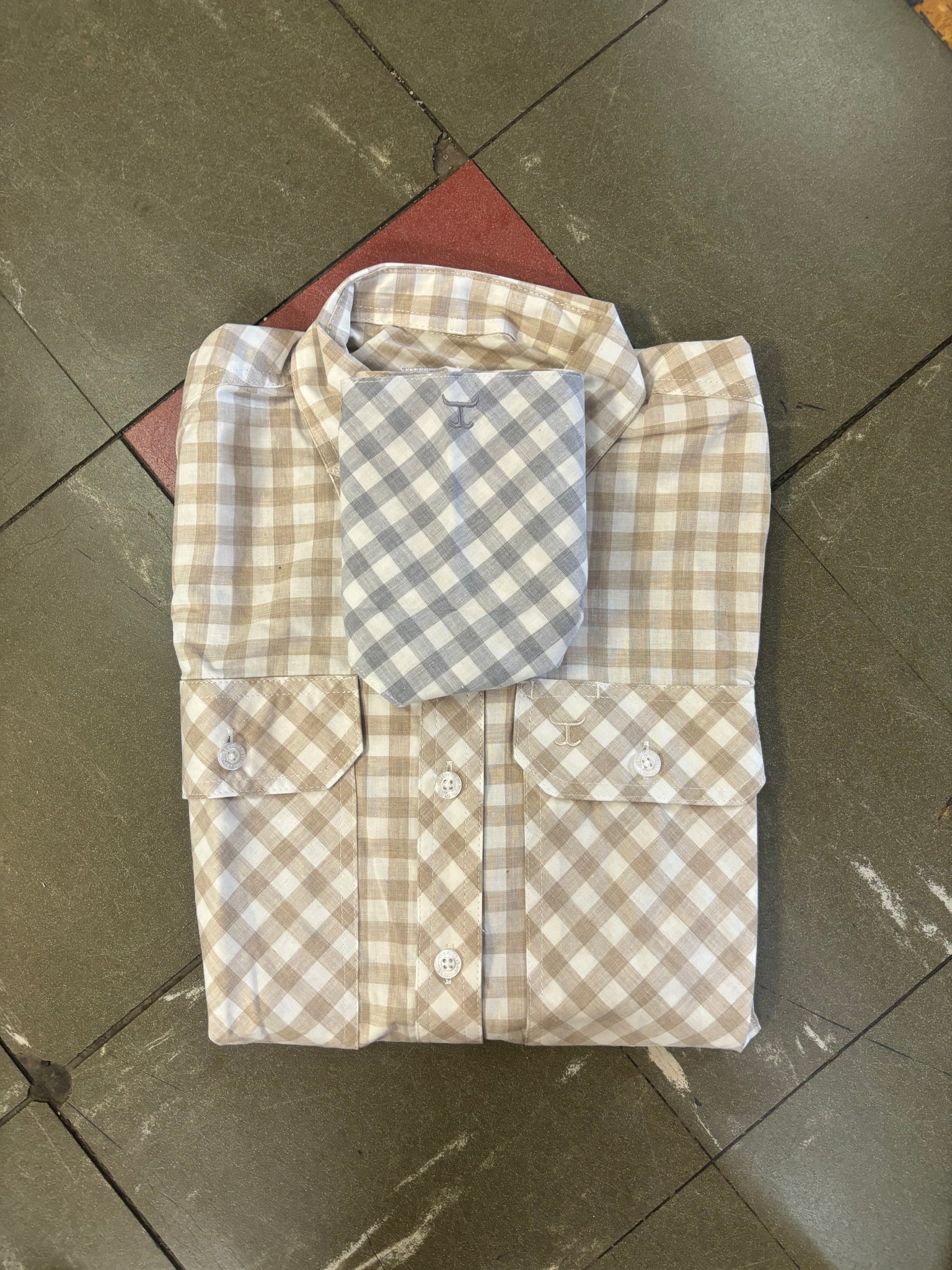 WWLS2402 Just Country Ladies Abbey Full Button Print Workshirt Fawn Check