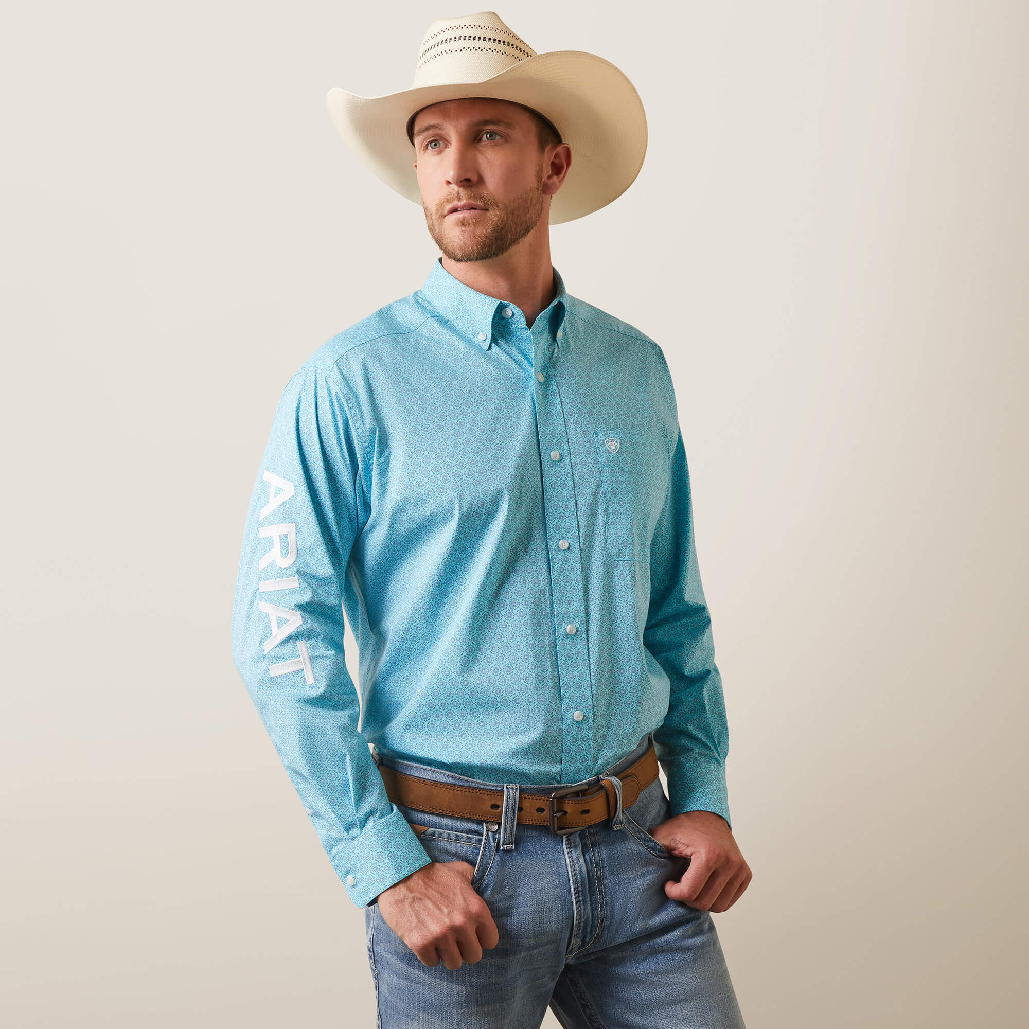 10043727 Ariat Mens Caiden Classic Fit L/S Shirt Gulf Stream