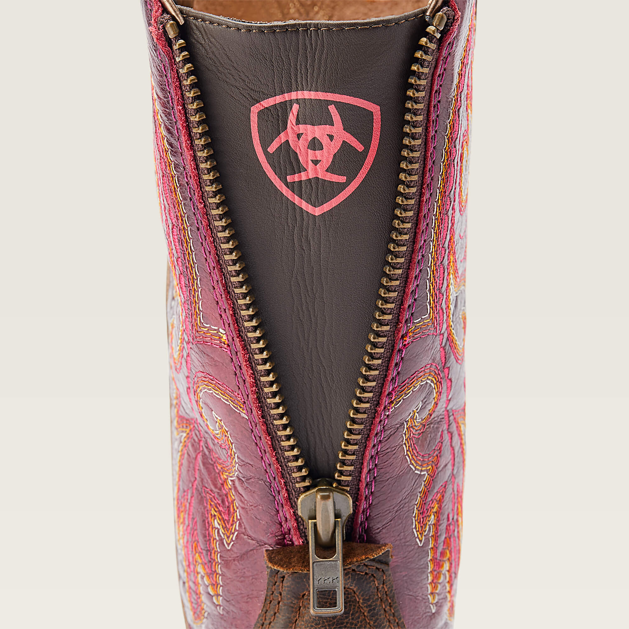 10044433 Ariat Ladies Round Up Back Zip Boots Worn Mocha/Raspberry