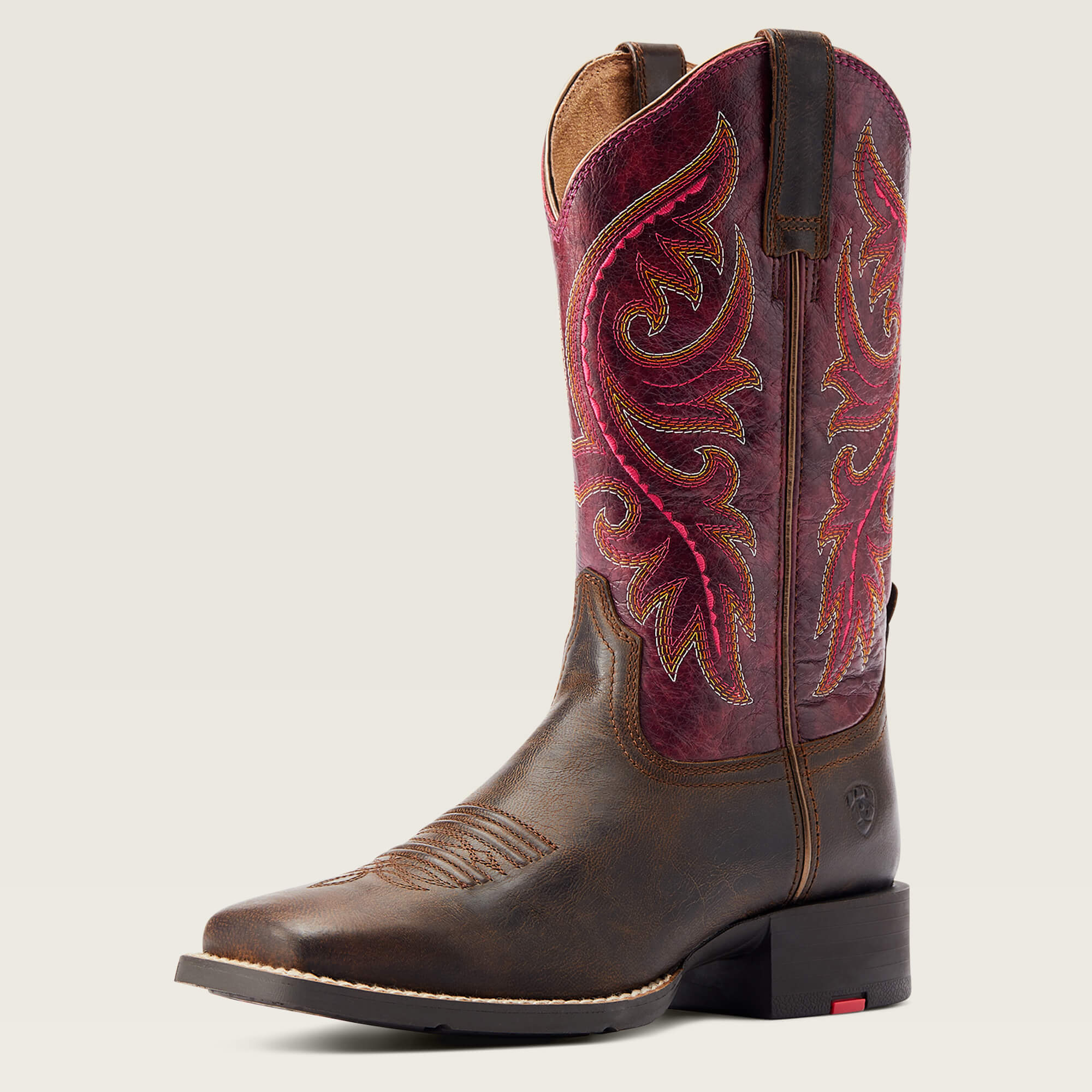 10044433 Ariat Ladies Round Up Back Zip Boots Worn Mocha/Raspberry