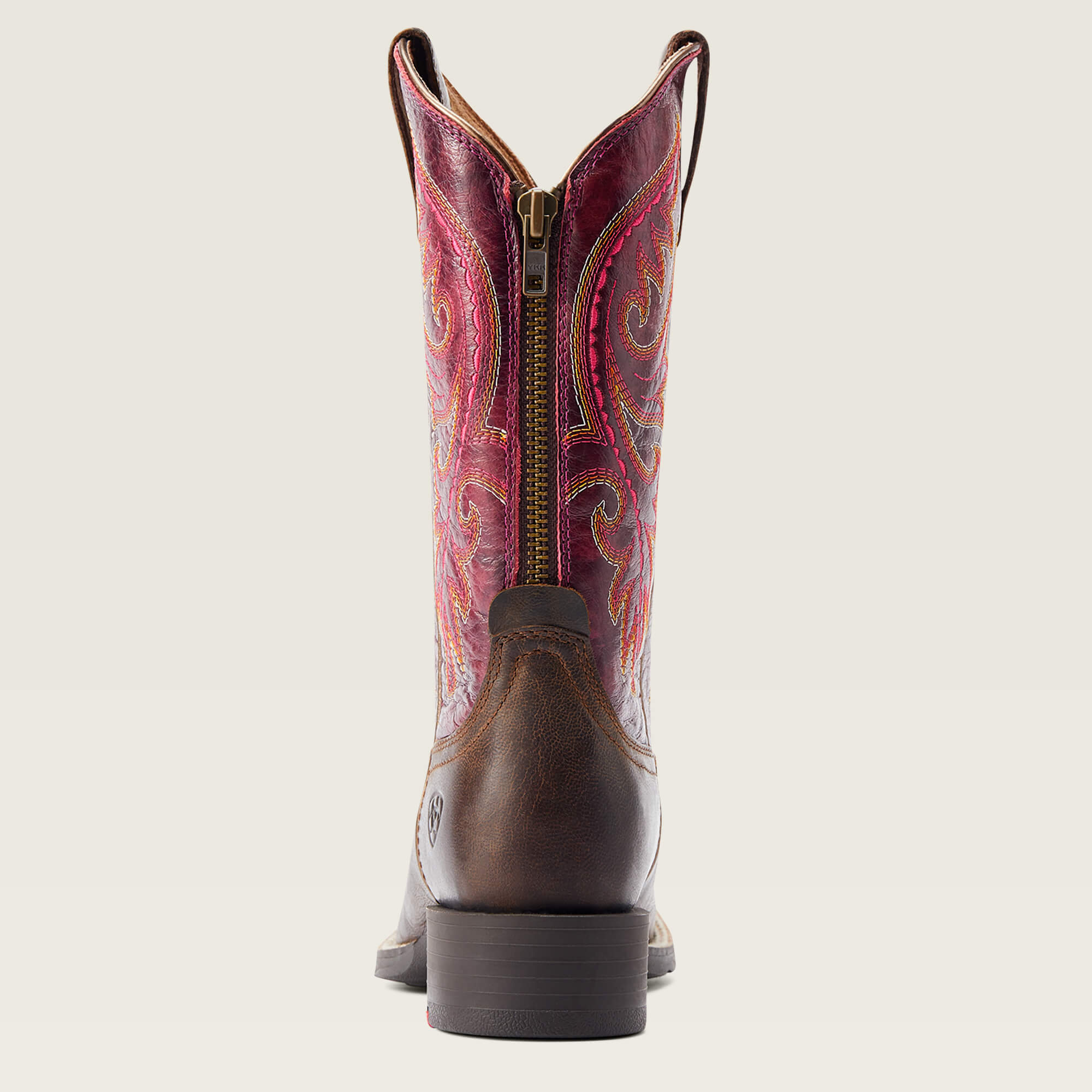 10044433 Ariat Ladies Round Up Back Zip Boots Worn Mocha/Raspberry
