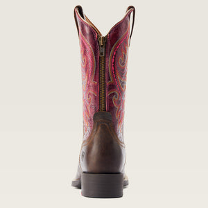 10044433 Ariat Ladies Round Up Back Zip Boots Worn Mocha/Raspberry