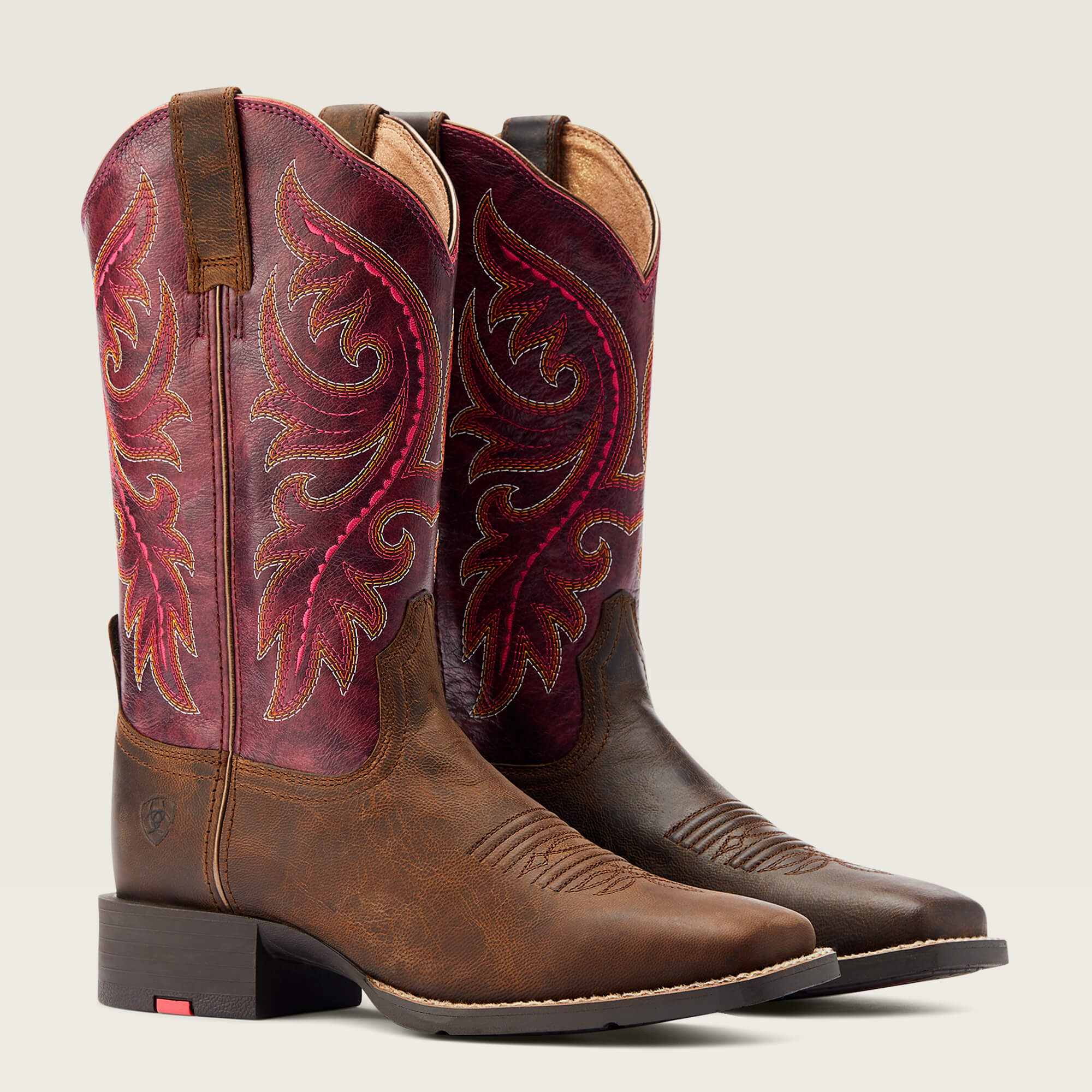 10044433 Ariat Ladies Round Up Back Zip Boots Worn Mocha/Raspberry