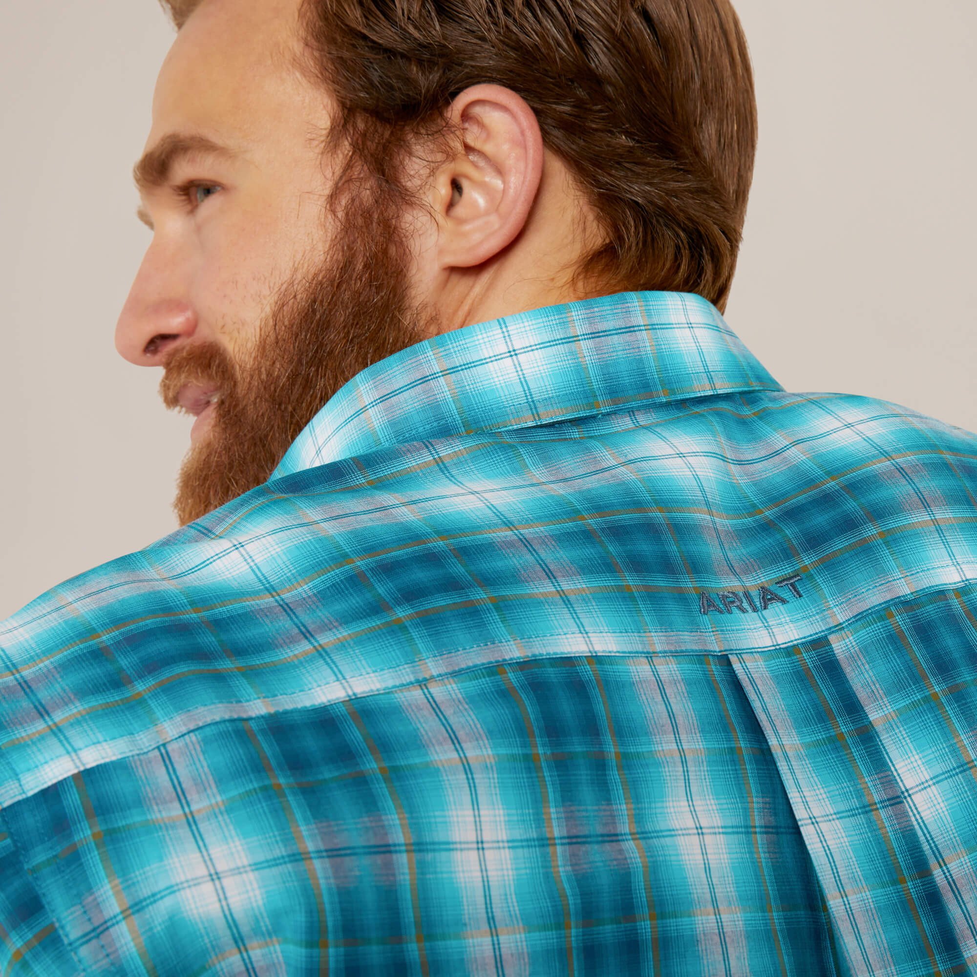 10046235 Ariat Mens Pro Series Banks Fitted L/S Shirt White/Blue Check