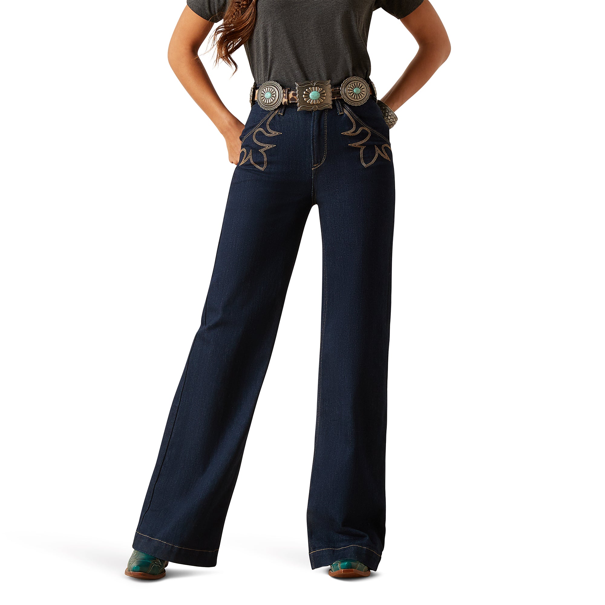 10047323 Ariat Ladies Ultra High Rise Wide Reg Leg Western Rinse Jean