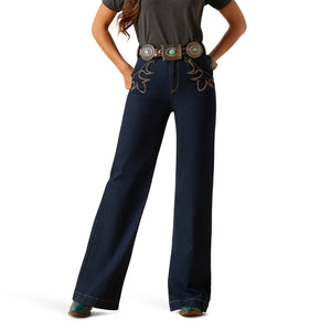 10047323 Ariat Ladies Ultra High Rise Wide Reg Leg Western Rinse Jean