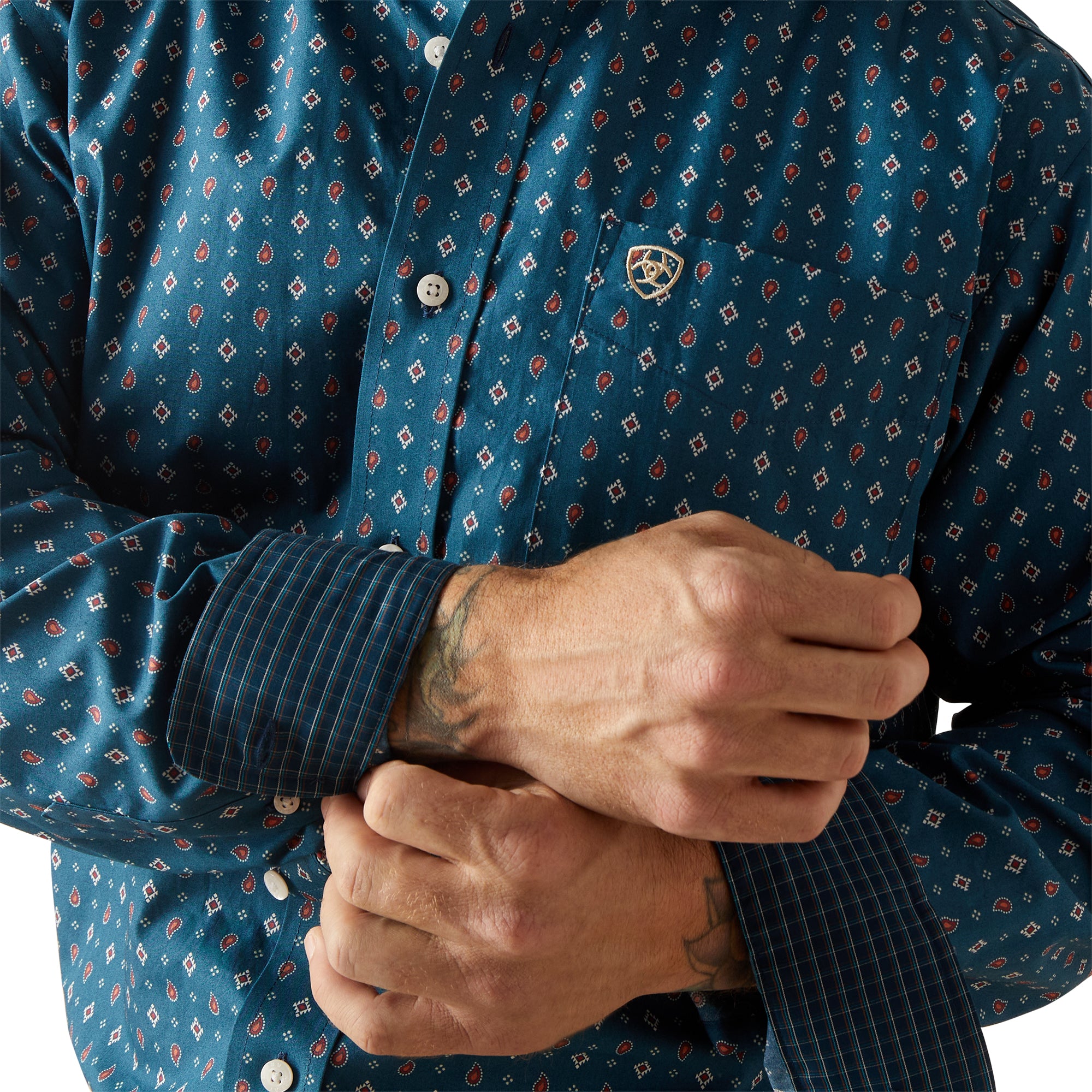 10047341 Ariat Mens Wrinkle Free Garrick L/S Shirt Indochine Blue
