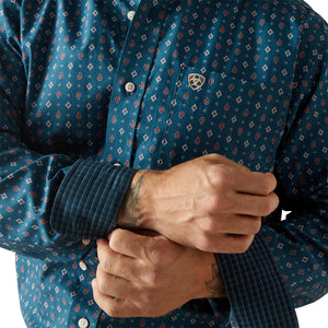 10047341 Ariat Mens Wrinkle Free Garrick L/S Shirt Indochine Blue