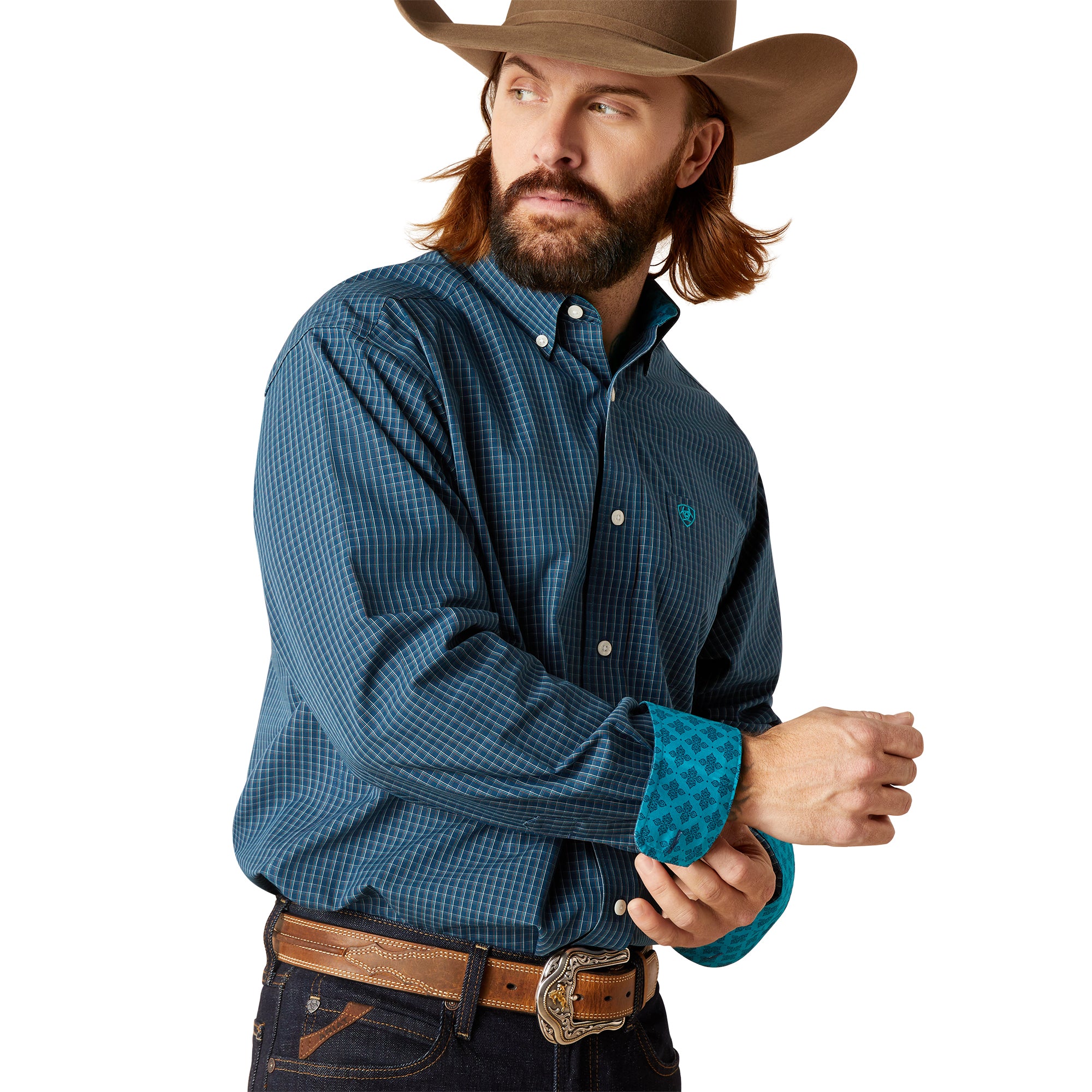10047345 Ariat Mens Wrinkle Free Greyson L/S Shirt Indochine Blue