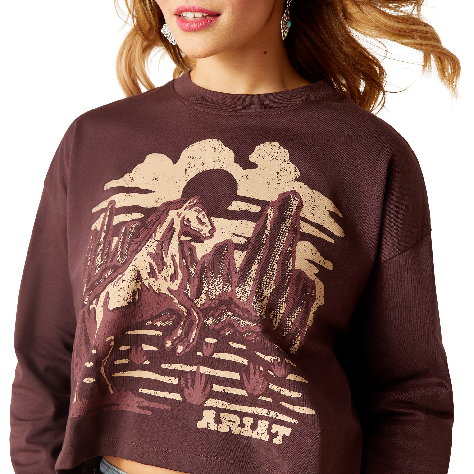 10047409 Ariat Ladies Desert Horse L/S Tee Clove Brown