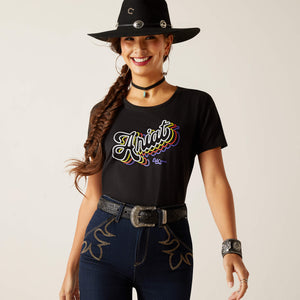Ariat Ladies Rainbow Script Short Sleeve Tee Black