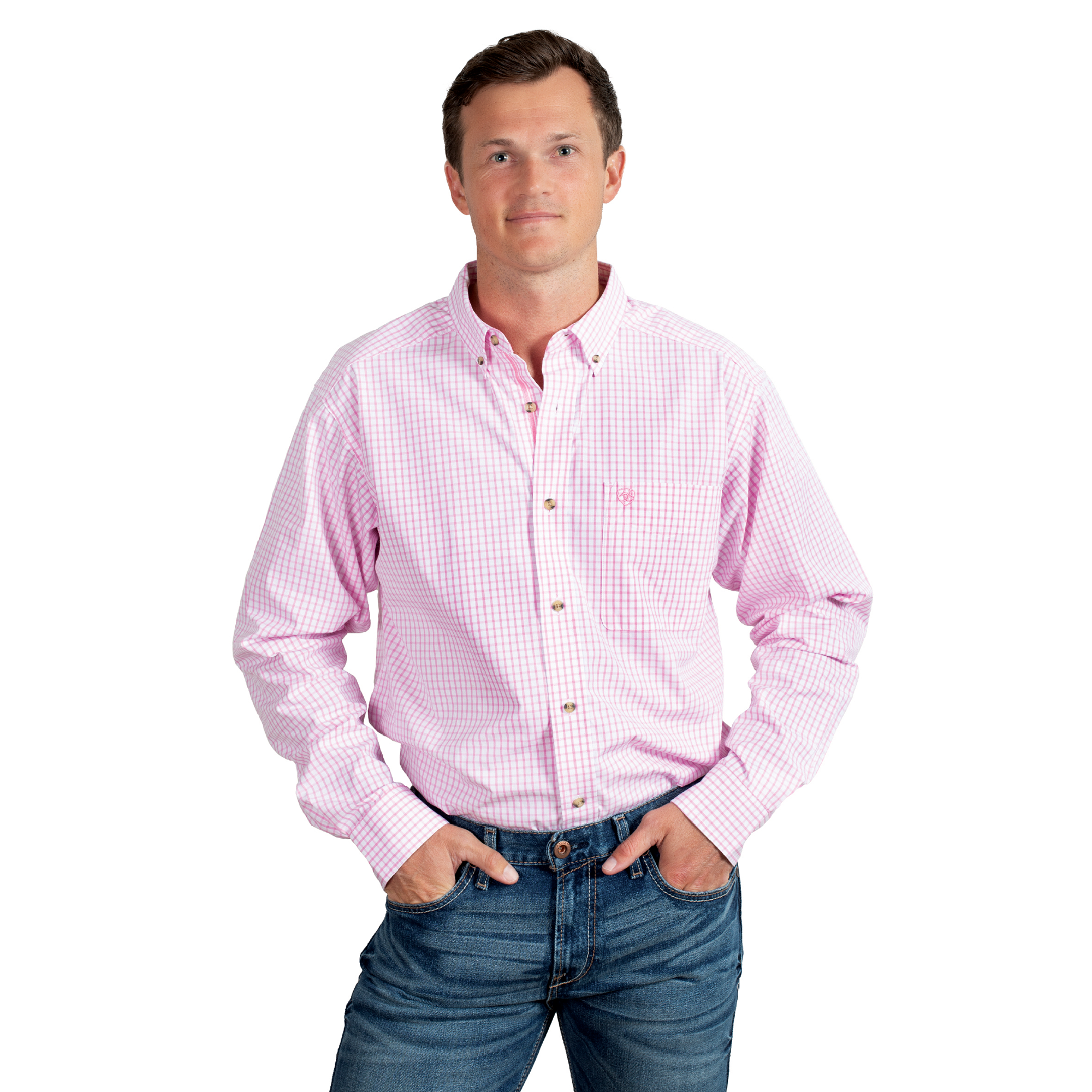 Ariat Mens Pro Series Classic Fit Cliff L/S Shirt Pink Check