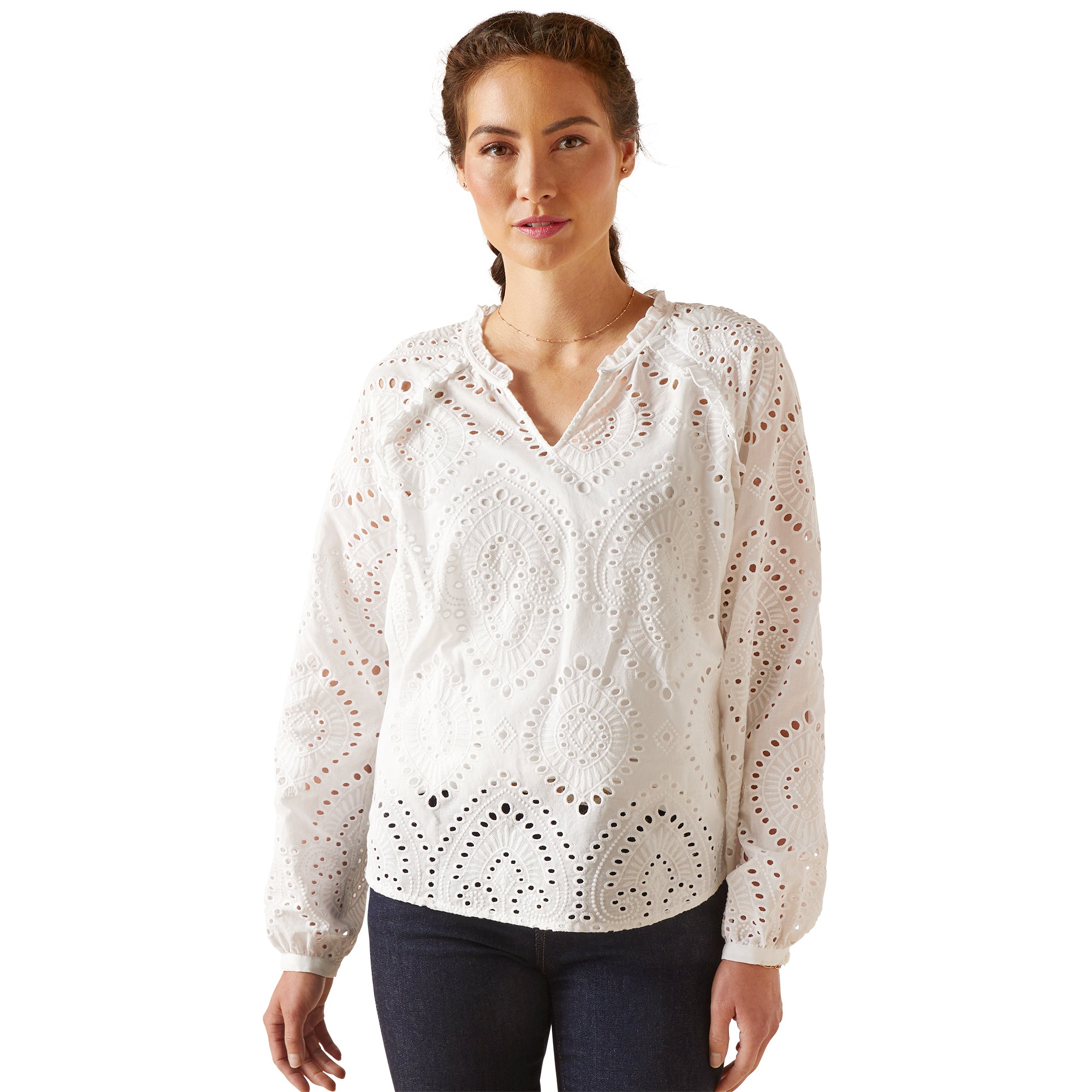 10048651 Ariat Ladies Decelea L/S Blouse White