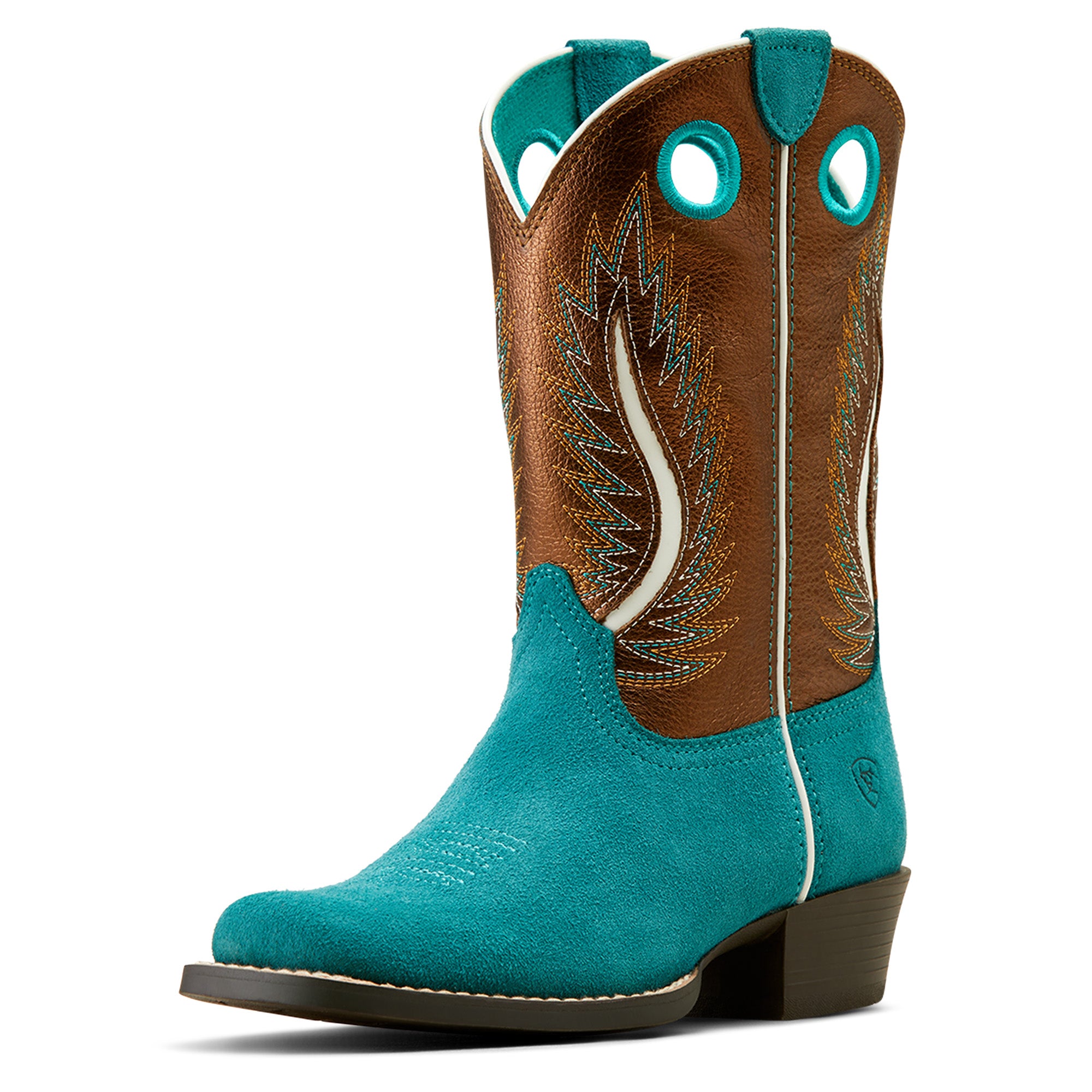 10050879 Ariat Kids Futurity Fort Worth Boots Teal Suede/Gilded Mocha