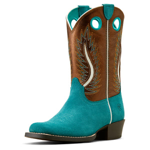 10050879 Ariat Kids Futurity Fort Worth Boots Teal Suede/Gilded Mocha