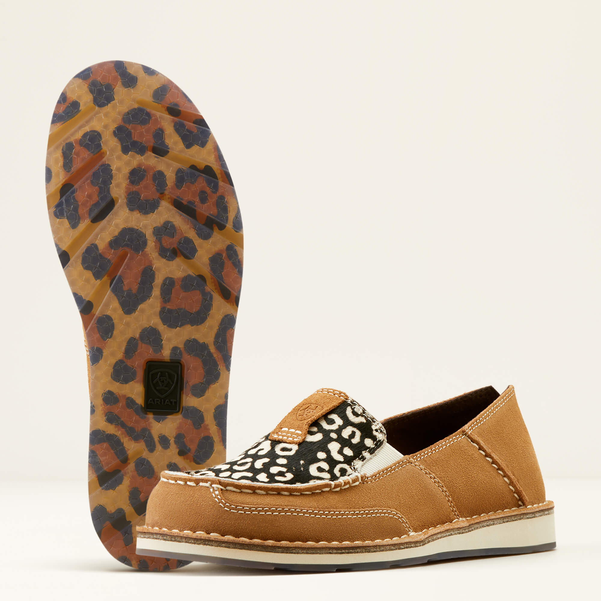 10050956 Ariat Ladies Cruiser Dark Tan Suede/Cream Cheetah Hair On