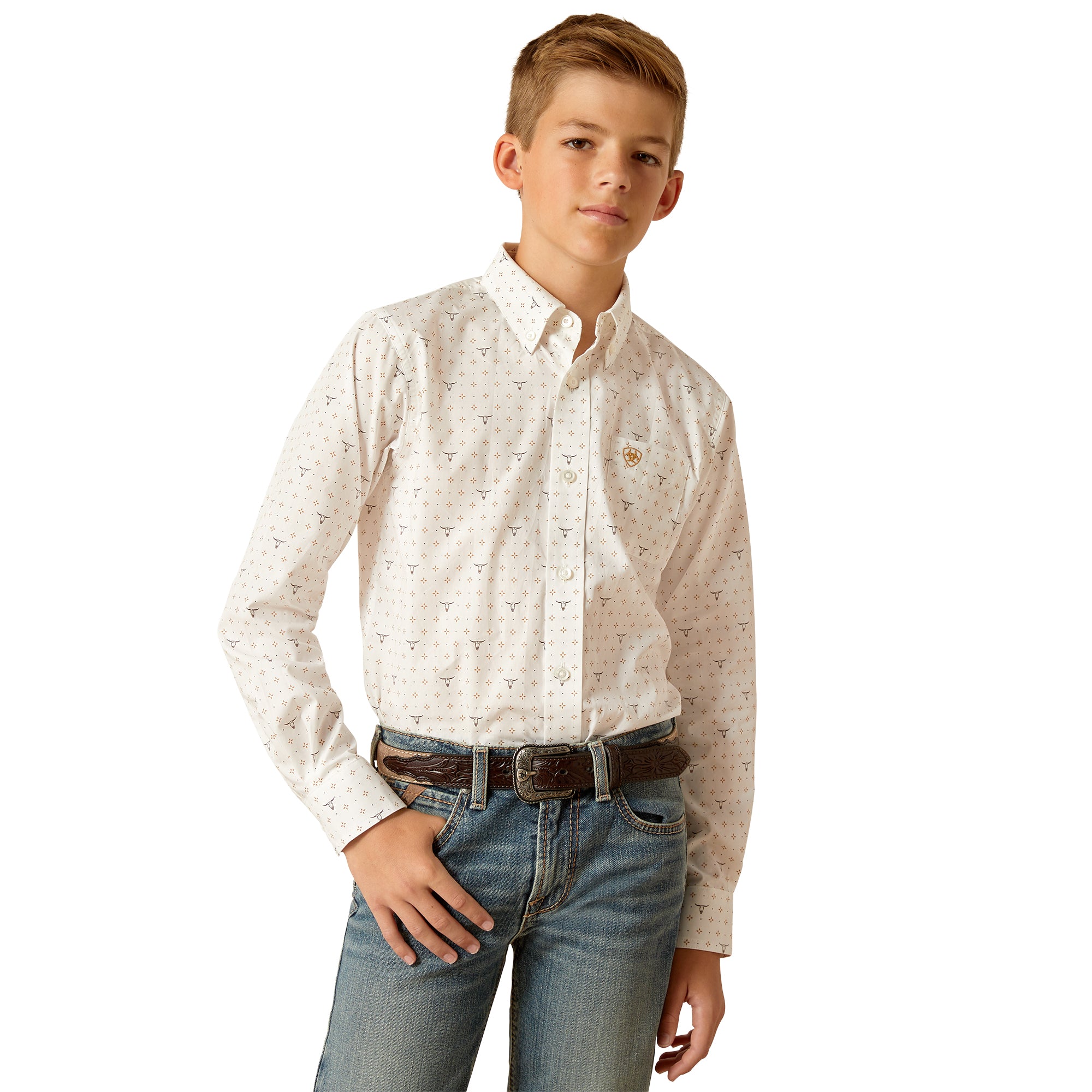 10051410 Ariat Boys Edmond L/S Shirt White