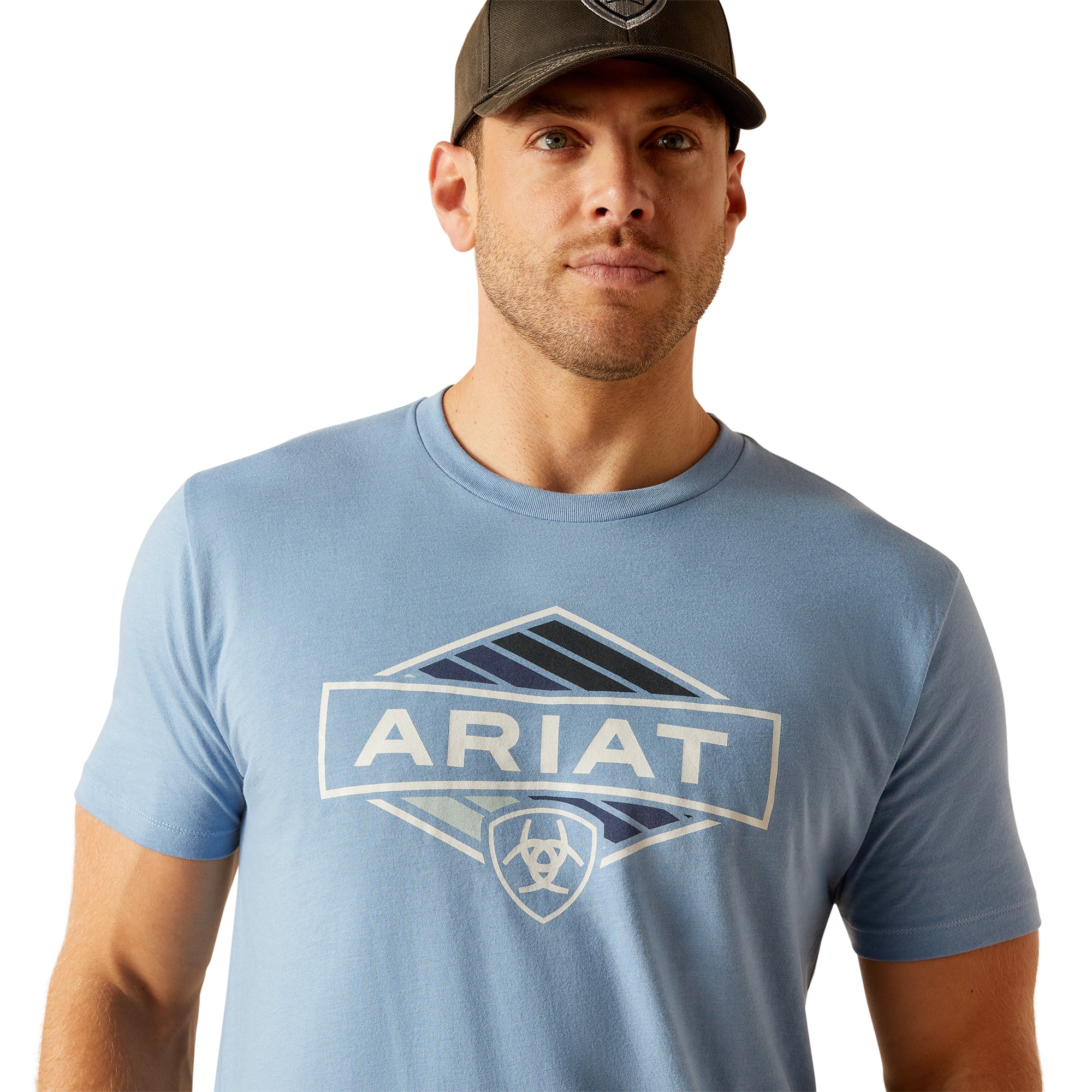 10051449 Ariat Mens Retro Hex Stripe S/S Tee Light Blue Heather