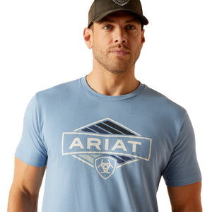 10051449 Ariat Mens Retro Hex Stripe S/S Tee Light Blue Heather