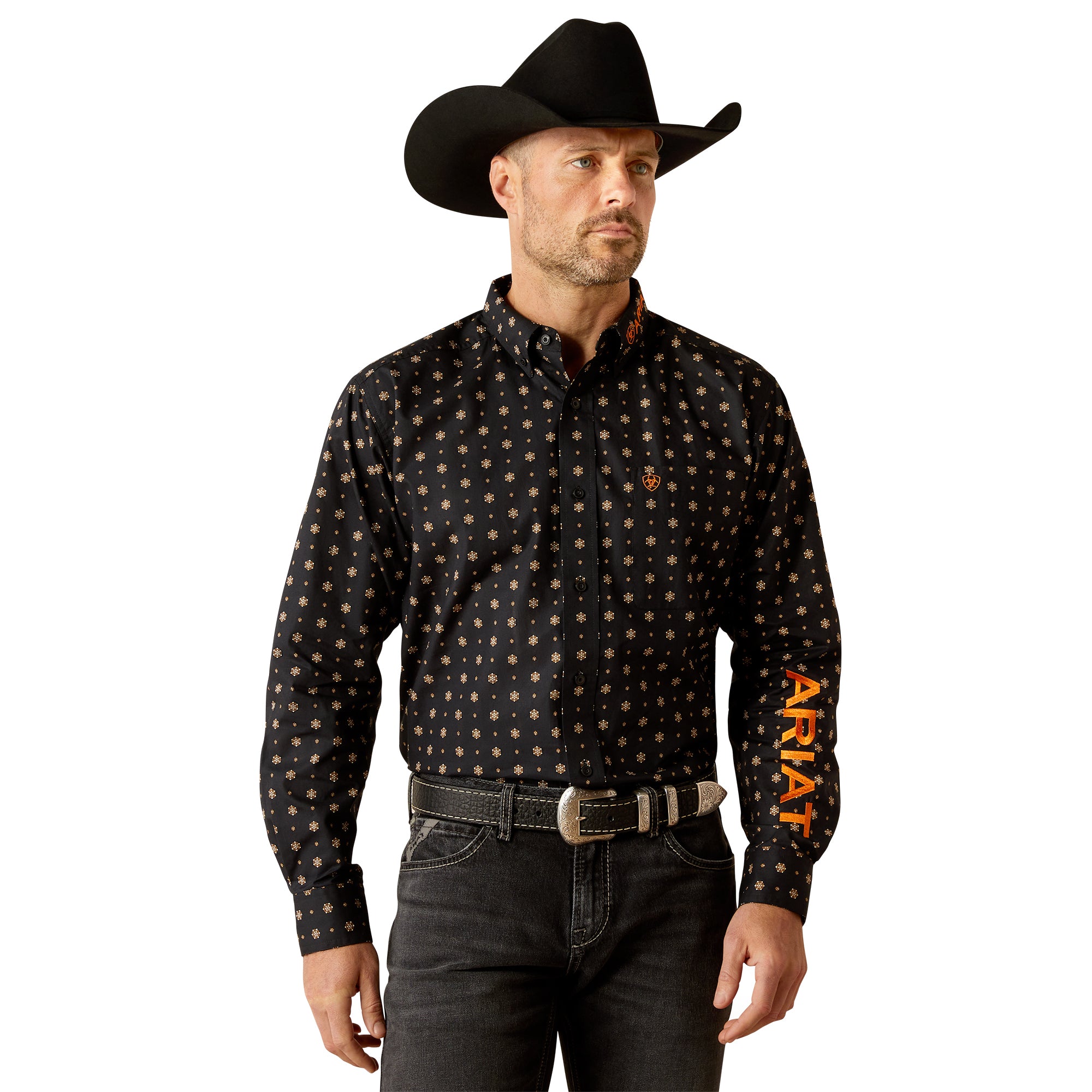 10051988 Ariat Men's Team Kelvin L/S Shirt Black/Dark Grey
