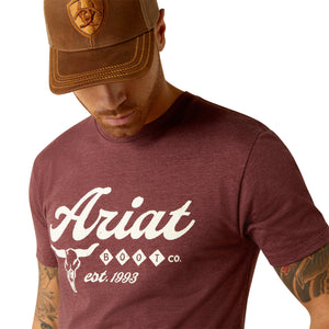 10052504 Ariat Mens Established Boot Co S/S Tee Maroon Heather