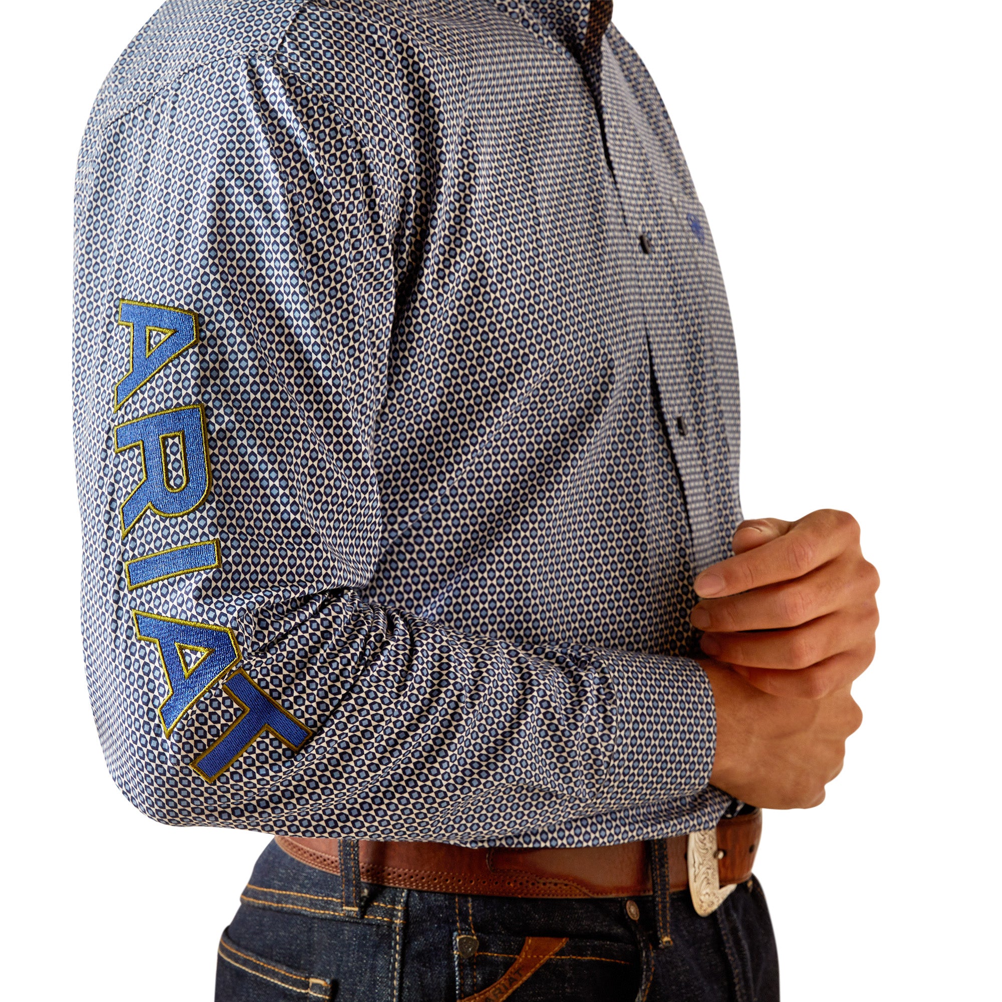 10052626 Ariat Men's Team Keenan L/S Shirt Blue/Navy Blue