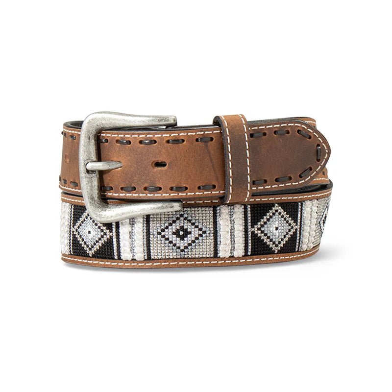 A1041502 Ariat Mens Diamond Inlay Chocolate Black Lace Belt