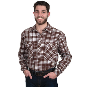10101242 Just Country Mens Cameron Flannel Workshirt Plaid Dark Chocolate
