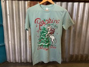U0087 Rockin' Around the Christmas Tree Graphic Tee Dusty Mint