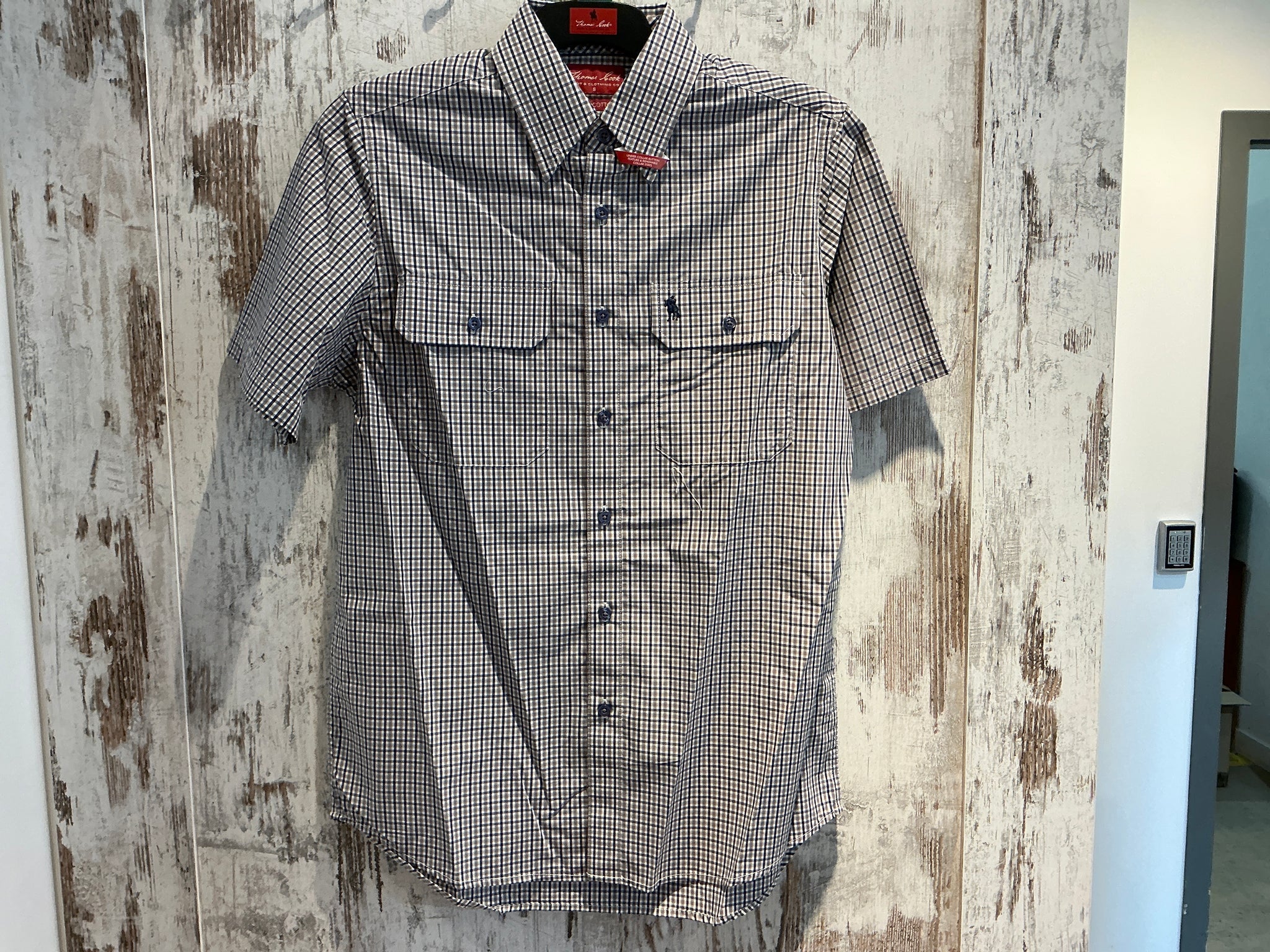 T5S1110041 Thomas Cook Mens Will 2 Pocket S/S Shirt Navy/Tan