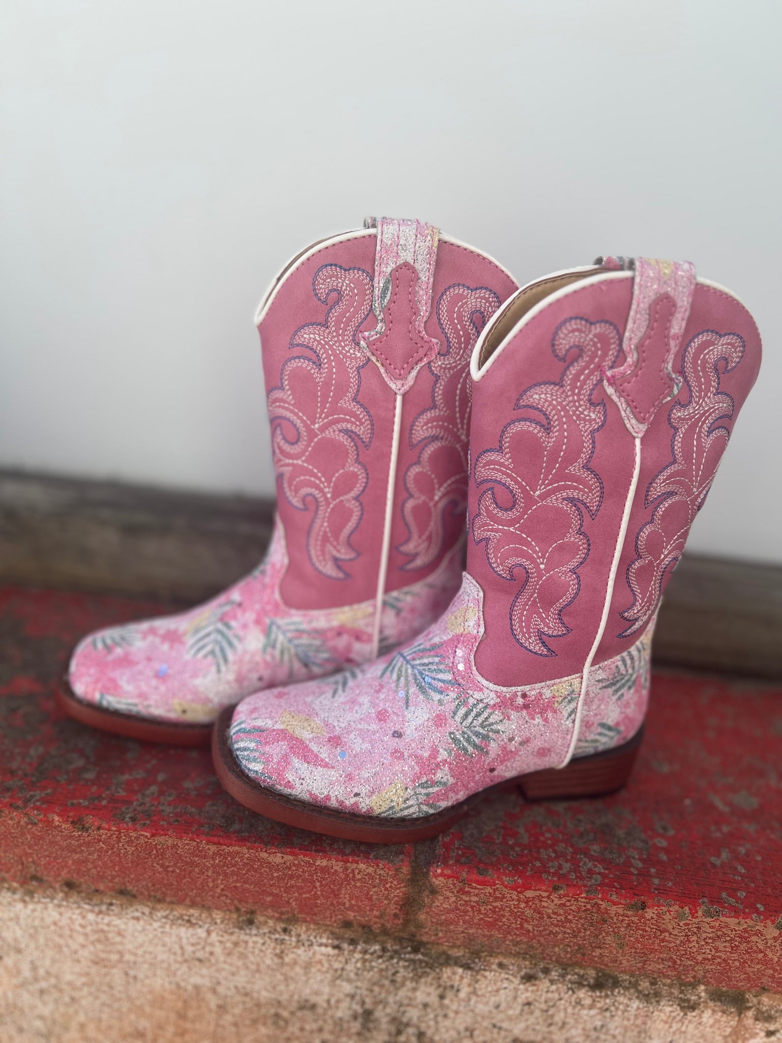 09-018-1901-2929 Roper Little Kids Boots Glitter Floral Pink