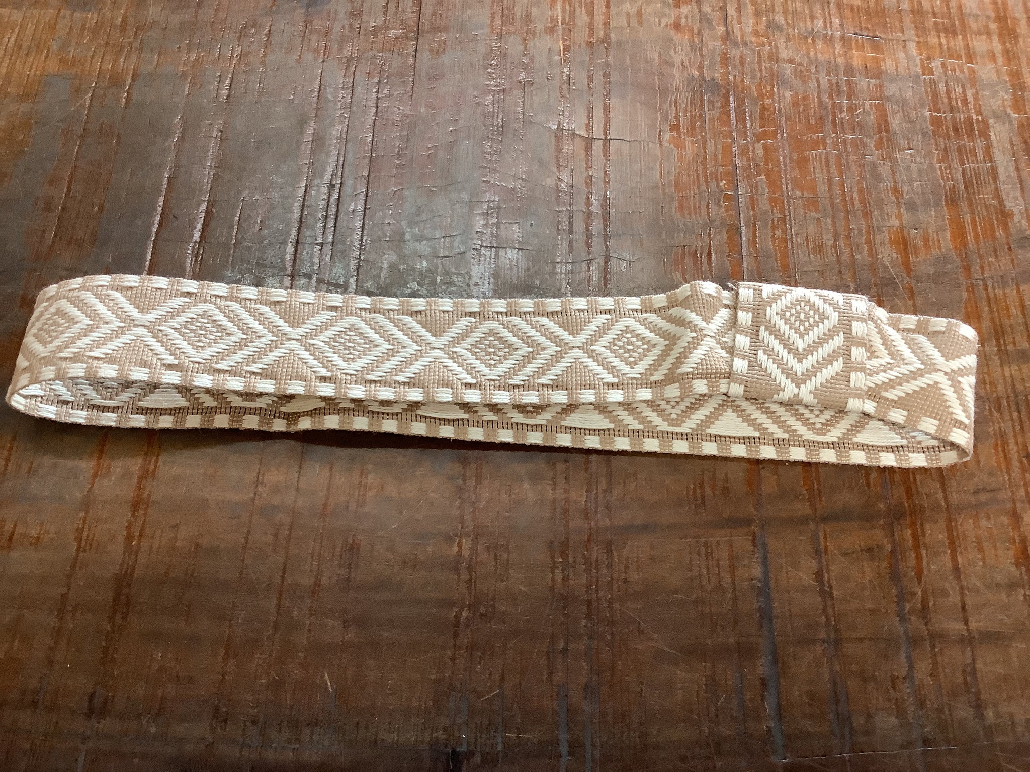 B3933O Western Aztec Print Hat Band Strap Ivory