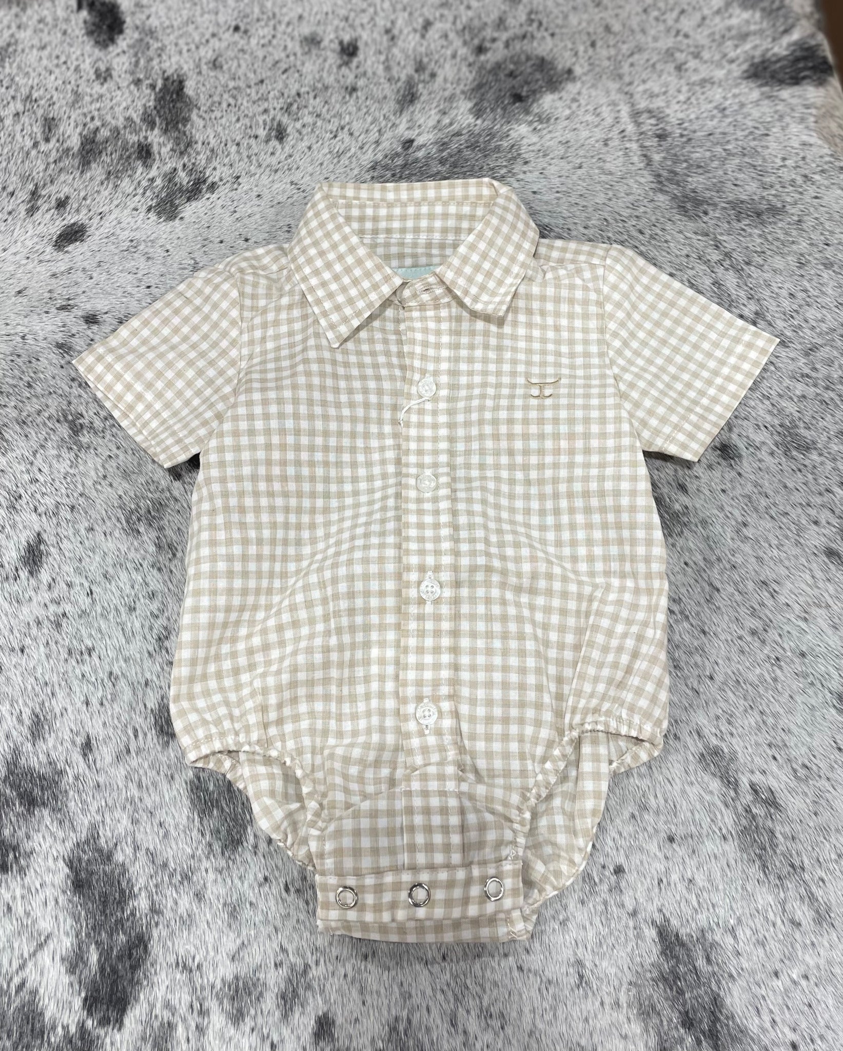 IWSS2536 Just Country Infant Frankie S/S Jumpsuit Fawn Small Check