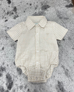 IWSS2536 Just Country Infant Frankie S/S Jumpsuit Fawn Small Check