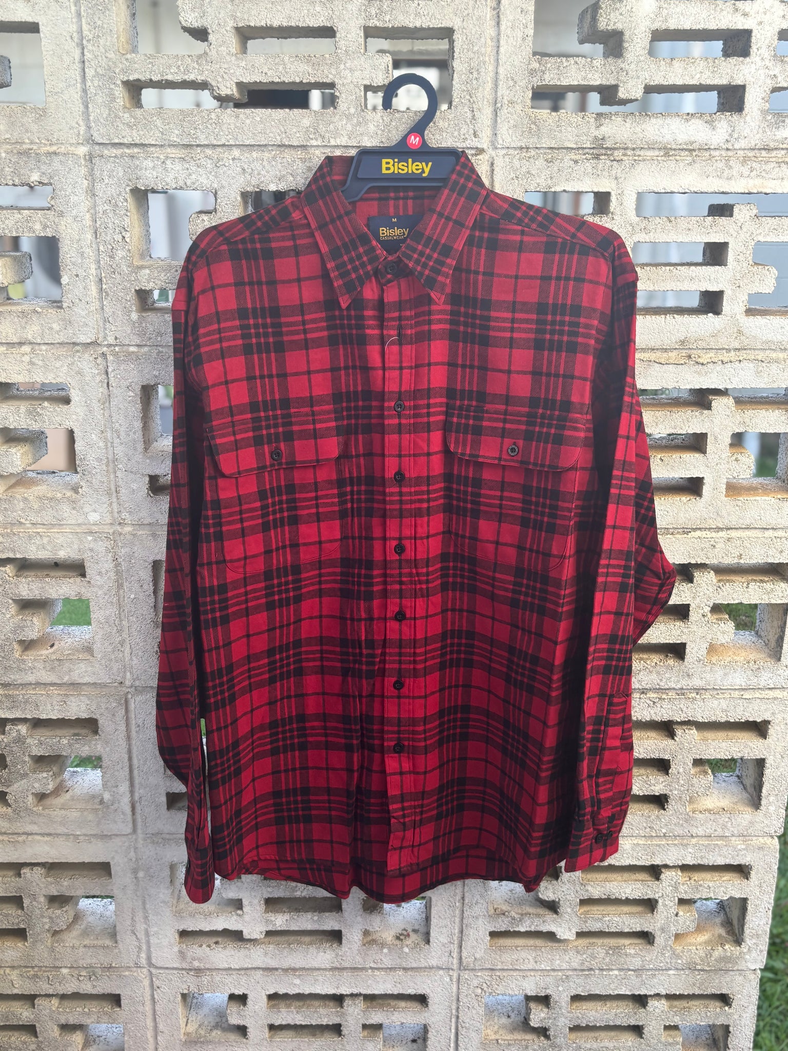 Bisley Mens Flannelette L/S Shirt Red Check