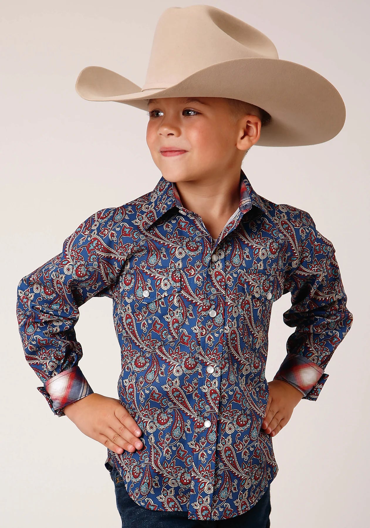 3-30-225-4020 Roper Boys Amarillo Collection L/S Shirt Print Blue