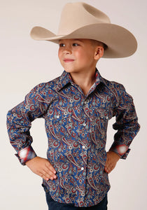 3-30-225-4020 Roper Boys Amarillo Collection L/S Shirt Print Blue