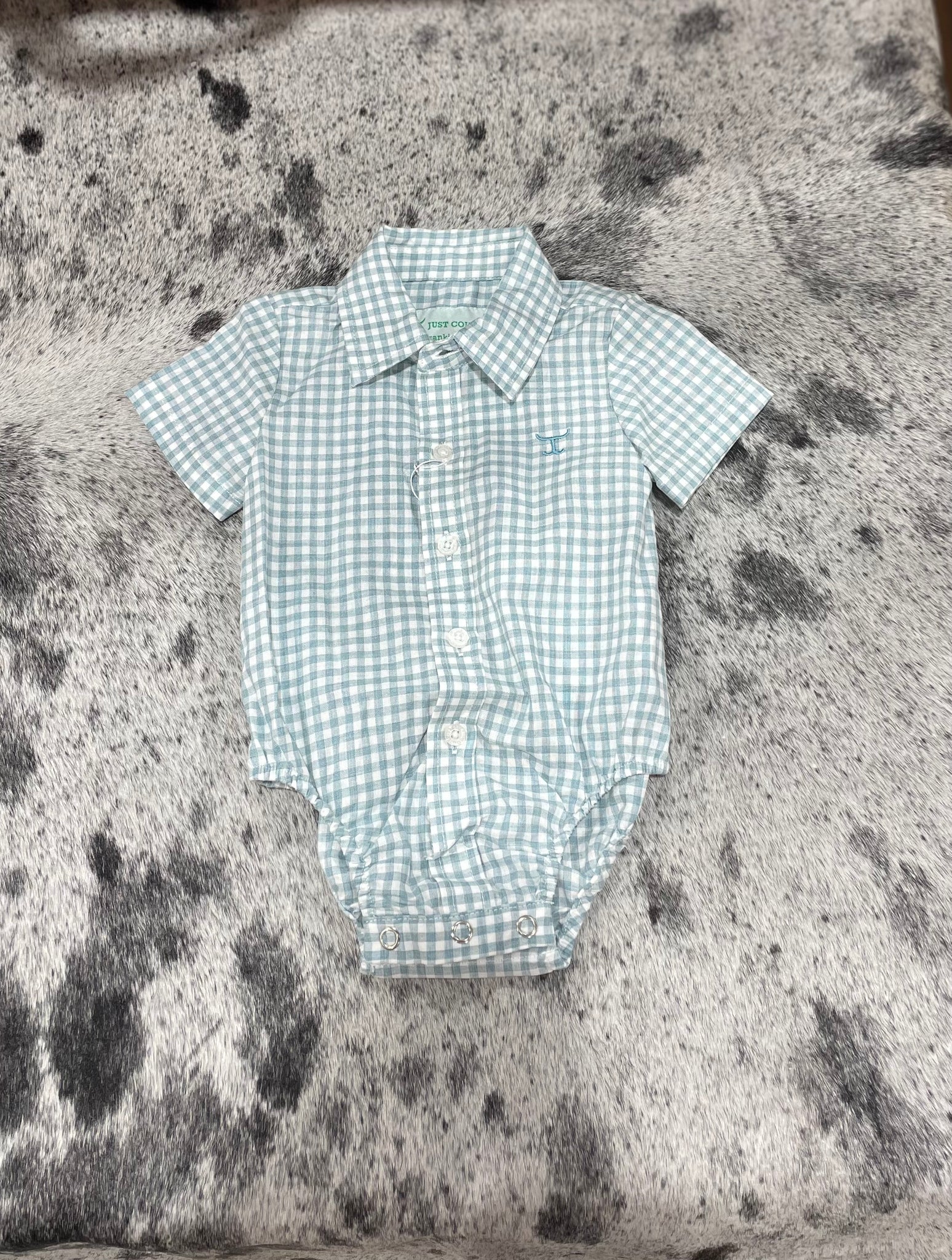 IWSS2537 Just Country Infant Frankie S/S Jumpsuit Dusty Turquoise Small Check