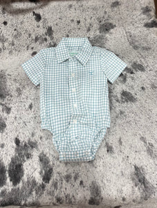 IWSS2537 Just Country Infant Frankie S/S Jumpsuit Dusty Turquoise Small Check